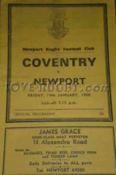 1968 Newport v Coventry  Rugby Programme