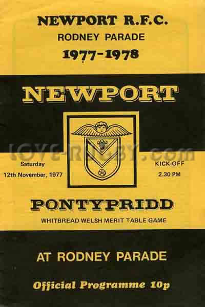 1977 Newport v Pontypridd  Rugby Programme