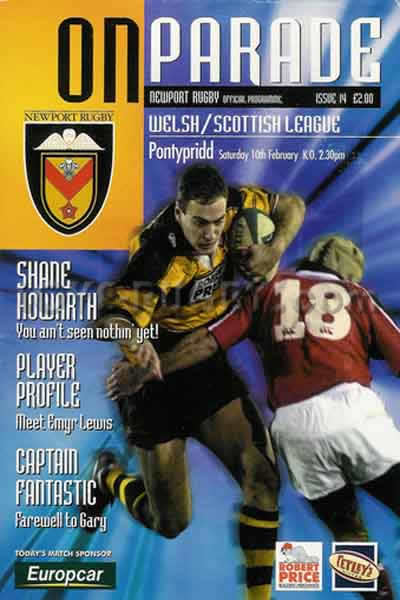 2001 Newport v Pontypridd  Rugby Programme