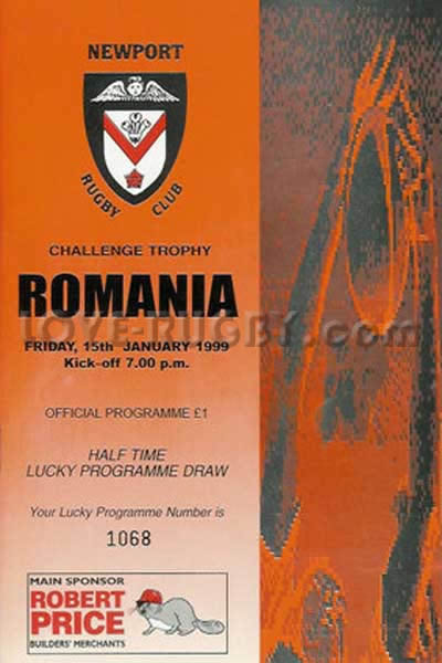 1999 Newport v Romania  Rugby Programme