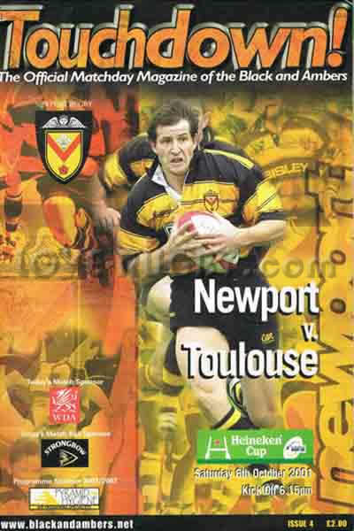 2001 Newport v Toulouse  Rugby Programme