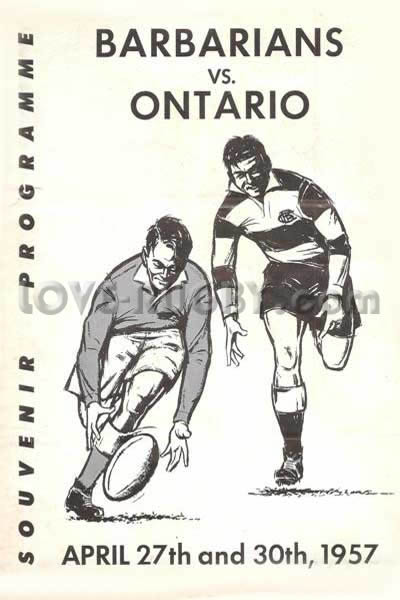 1957 Ontario v Barbarians  Rugby Programme