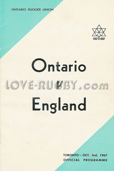 1967 Ontario v England  Rugby Programme