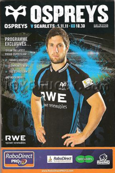 2011 Ospreys v Scarlets  Rugby Programme