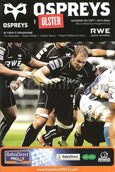 2012 Ospreys v Ulster  Rugby Programme