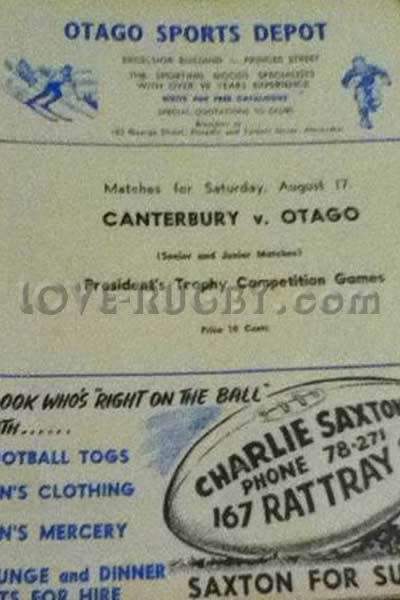 1968 Otago v Canterbury  Rugby Programme