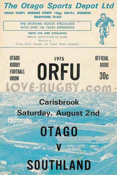 1975 Otago v Southland  Rugby Programme