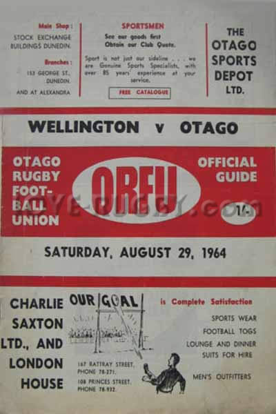 1964 Otago v Wellington  Rugby Programme