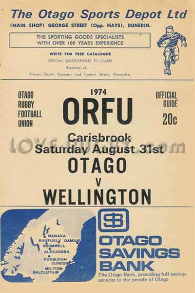 1974 Otago v Wellington  Rugby Programme
