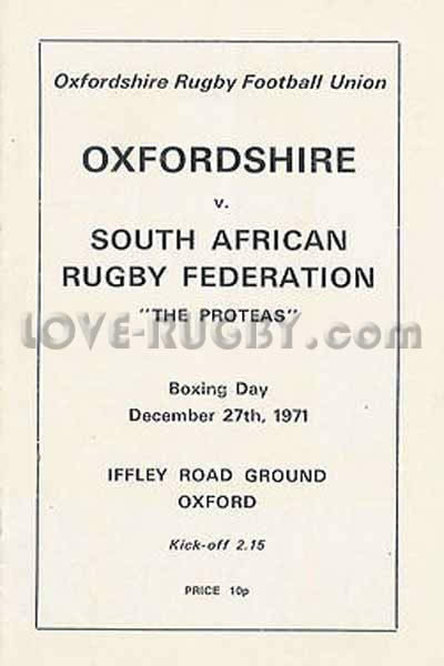 1971 Oxfordshire v Proteas  Rugby Programme