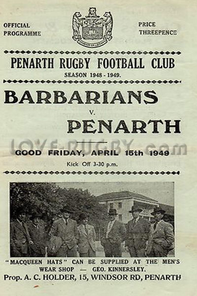 1949 Penarth v Barbarians  Rugby Programme