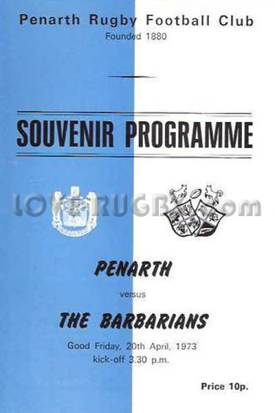 1973 Penarth v Barbarians  Rugby Programme