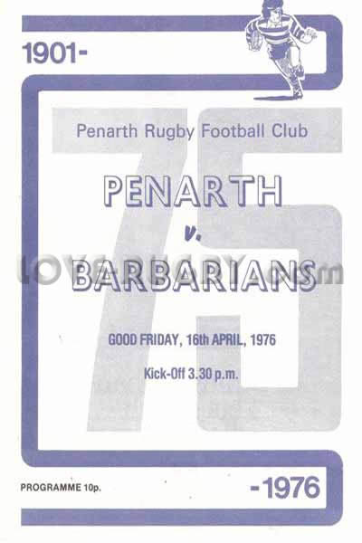 1976 Penarth v Barbarians  Rugby Programme