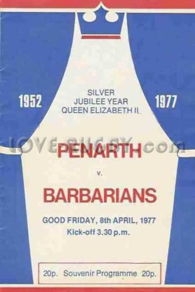 1977 Penarth v Barbarians  Rugby Programme
