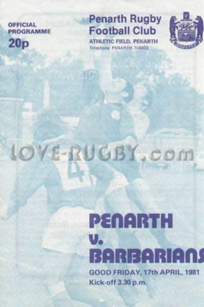 1981 Penarth v Barbarians  Rugby Programme