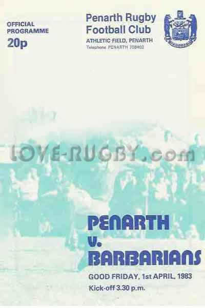 1983 Penarth v Barbarians  Rugby Programme