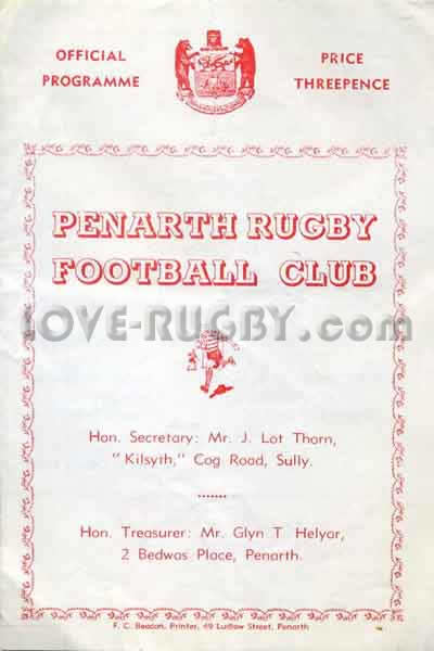 1960 Penarth v Newport  Rugby Programme
