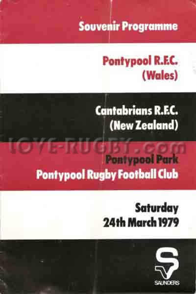 1979 Pontypool v Cantabrians  Rugby Programme