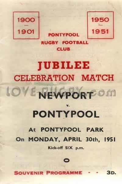 1951 Pontypool v Newport  Rugby Programme