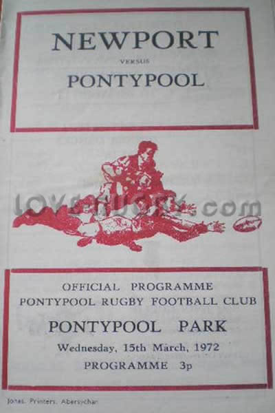 1972 Pontypool v Newport  Rugby Programme