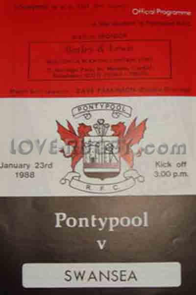1988 Pontypool v Swansea  Rugby Programme