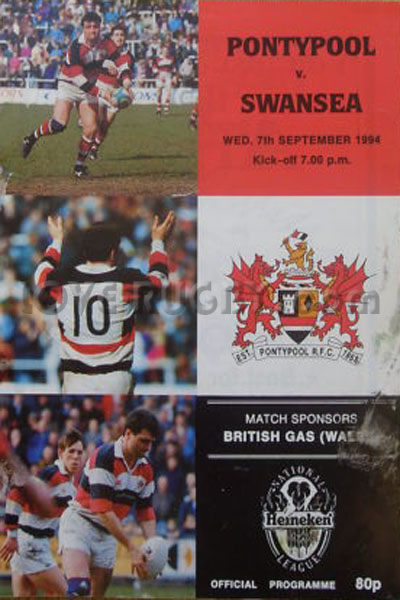 1994 Pontypool v Swansea  Rugby Programme