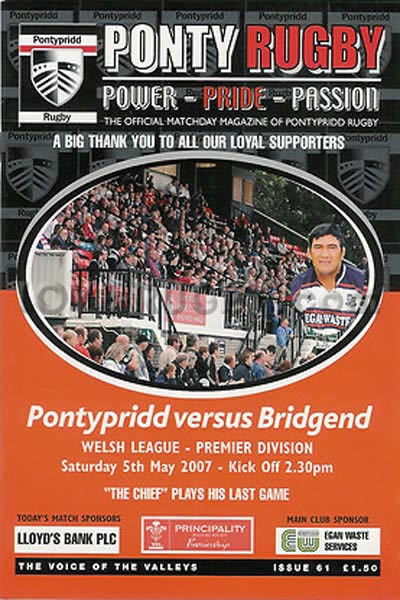 2007 Pontypridd v Bridgend  Rugby Programme