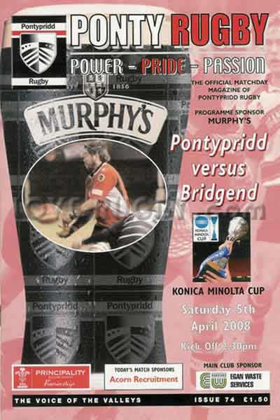 2008 Pontypridd v Bridgend  Rugby Programme