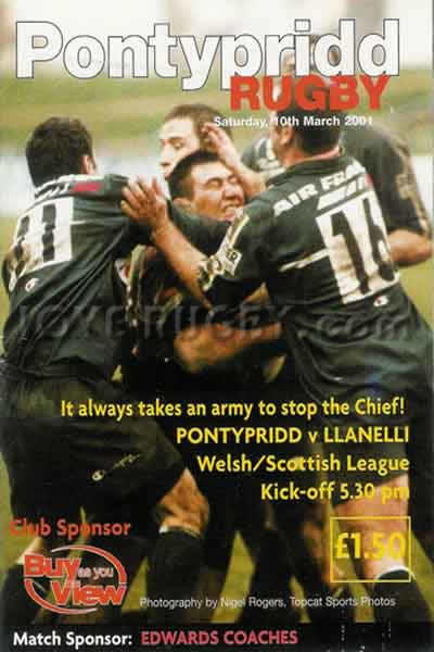 2001 Pontypridd v Llanelli  Rugby Programme