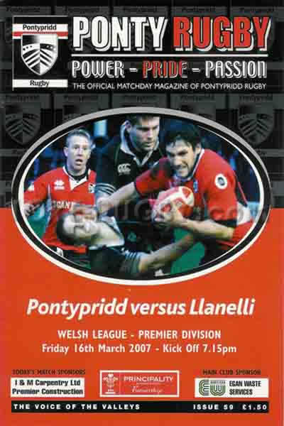 2007 Pontypridd v Llanelli  Rugby Programme