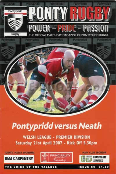 2007 Pontypridd v Neath  Rugby Programme
