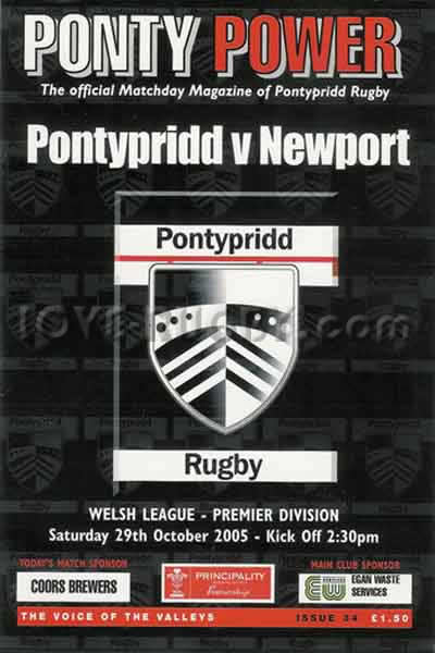 2005 Pontypridd v Newport  Rugby Programme