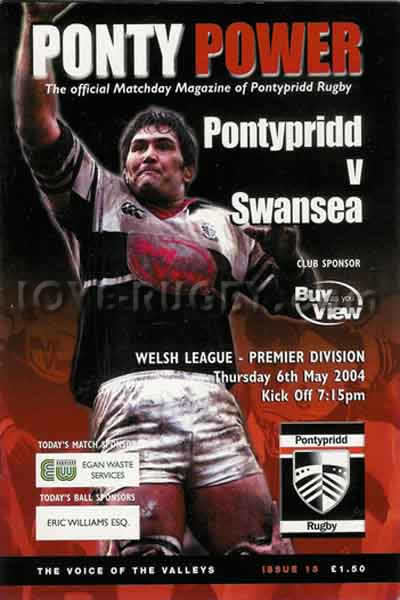 2004 Pontypridd v Swansea  Rugby Programme