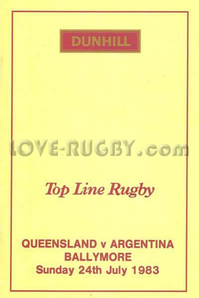 1983 Queensland v Argentina  Rugby Programme
