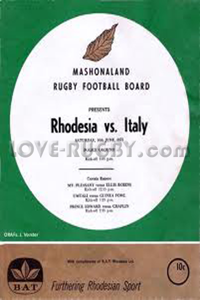 1973 Rhodesia v Italy  Rugby Programme
