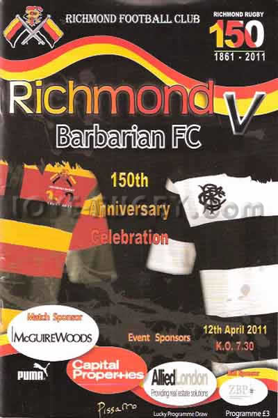 2011 Richmond v Barbarians  Rugby Programme