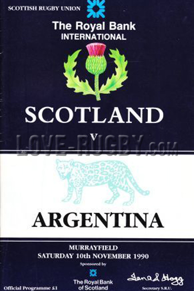 1990 Scotland v Argentina  Rugby Programme
