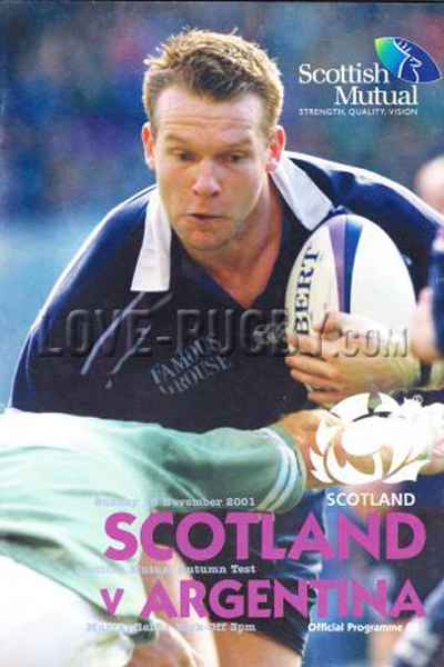 2001 Scotland v Argentina  Rugby Programme