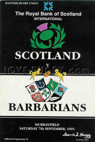 1991 Scotland v Barbarians  Rugby Programme