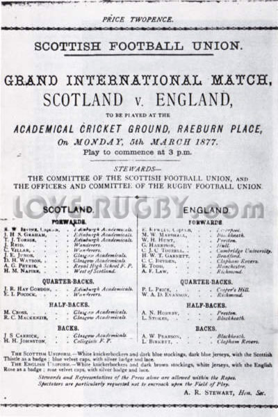 1877 Scotland v England  Rugby Programme