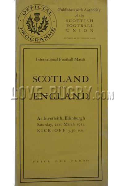 1914 Scotland v England  Rugby Programme
