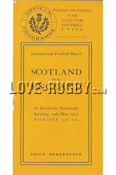 1921 Scotland v England  Rugby Programme