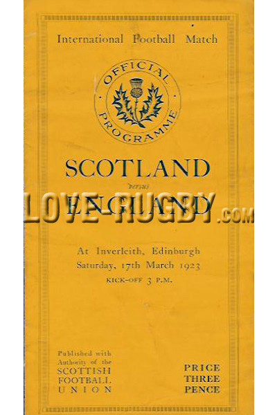 1923 Scotland v England  Rugby Programme