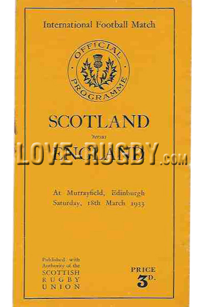1933 Scotland v England  Rugby Programme
