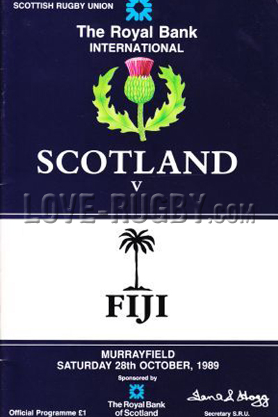 1989 Scotland v Fiji  Rugby Programme