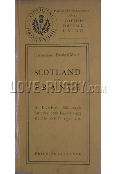 1923 Scotland v France  Rugby Programme