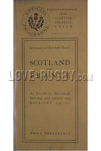 1923 Scotland v France  Rugby Programme