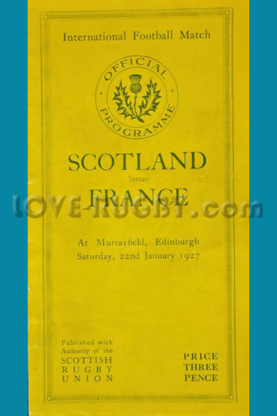 1927 Scotland v France  Rugby Programme