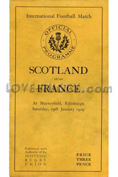 1929 Scotland v France  Rugby Programme