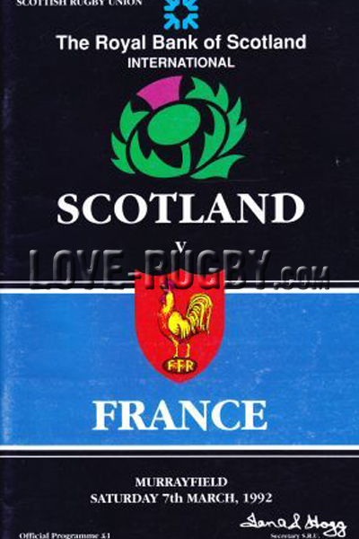 1992 Scotland v France  Rugby Programme